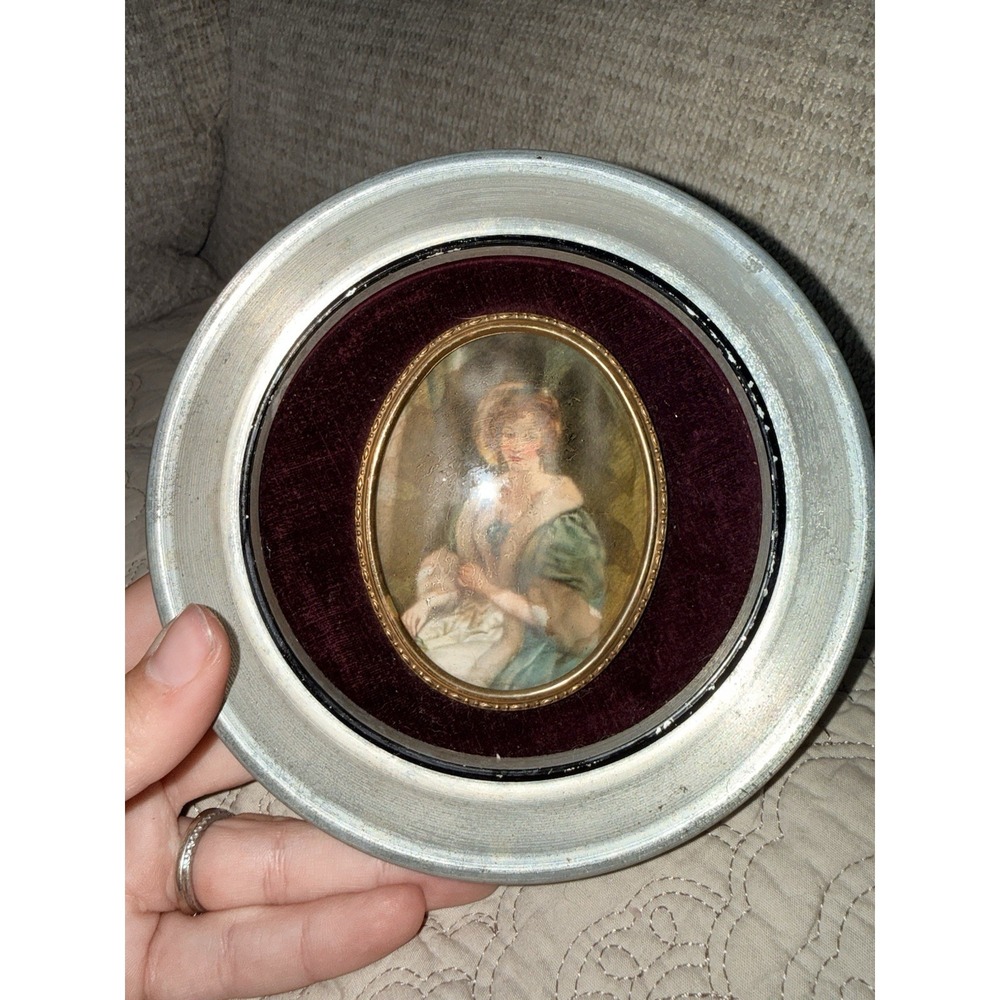Vintage‎ Cameo Creation Bubble Glass Wall Art Pewter Frame